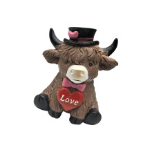 High Land Cow Figurines Valentines Day Cow Gnomes Heart-A