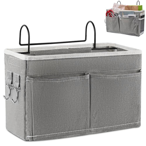 Bedside Storage Organizer Hanging Bedside Caddy for Bunk Beds Dorm Room Headboard Bed Rail Light Grey
