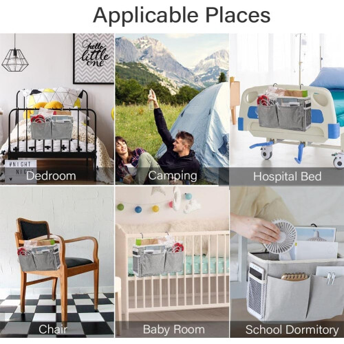 Bedside Storage Organizer Hanging Bedside Caddy for Bunk Beds Dorm Room Headboard Bed Rail Light Grey 2