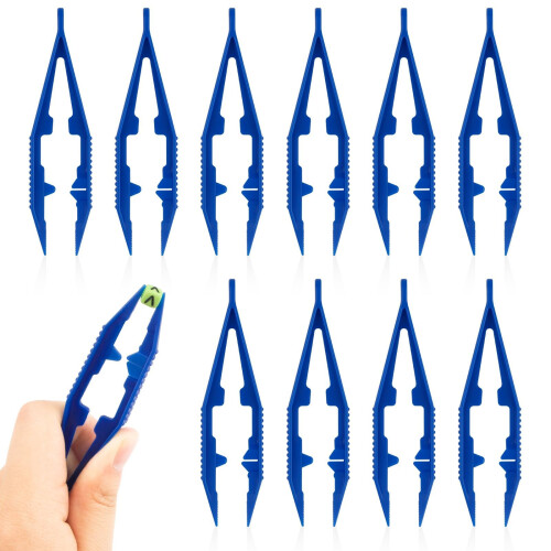 10PCS Plastic Tweezers for Beadwork, Blue Craft Beading Tools with Precise Placement Grip