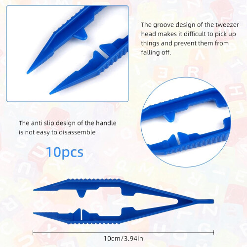10PCS Plastic Tweezers for Beadwork, Blue Craft Beading Tools with Precise Placement Grip 1