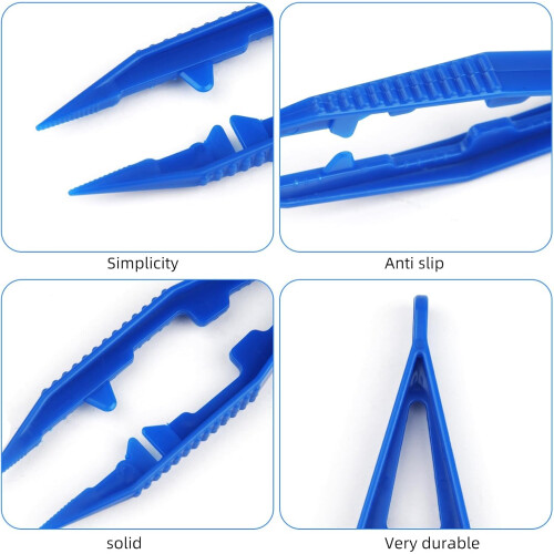 10PCS Plastic Tweezers for Beadwork, Blue Craft Beading Tools with Precise Placement Grip 2