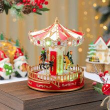Christmas Carousel with LED Lights, Animated Music Display, USB Powered Holiday Ornament Indoor