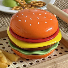 Ceramic Dinner Plate Set with Playful Hamburger Design and Matching Sauce Cups, 6Piece Handglazed