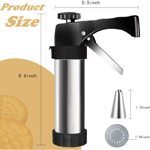 Stainless Steel Cookie Press Gun Kit with 8 Icing Tips, 13 Discs, EasySqueeze Handle for Baking 1