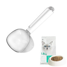 Pet Food Measuring Scoop with Bag Clip, 1 Cup Dry Food Scoop for Dogs and Cats with Scale, White