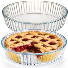 2 Pack 10 Inch Glass Pie Plate Set, Deep Fluted Glass Baking Dish, Oven Microwave Safe, NonStick