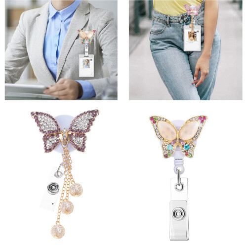 Professional Rhinestones Butterfly ID Reel Adjustable- bee. 2
