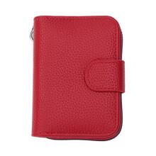 Porte-cartes en cuir imperméable, fermeture à glissière,-rouge