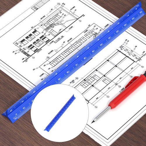 Precise Engraved Aluminum Triangular Scale Ruler 320mm-Blue 1