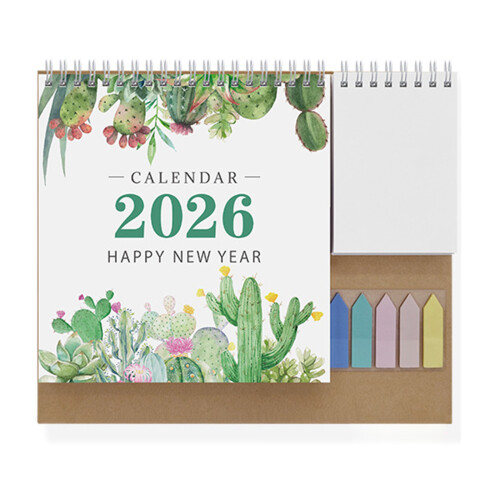 Calendrier de bureau 2026, reliure à double bobine,-K01 Cactus