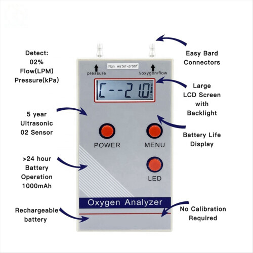 Oxygen Analyzer Professional Portable O2 Oxygen Concentration Meter Detector Flow Pressure Detection Meter Gas Detector 2