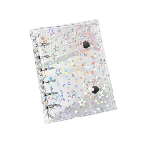 Metallic Star Accent Clear Binder Cover Double Clasps Closure-2