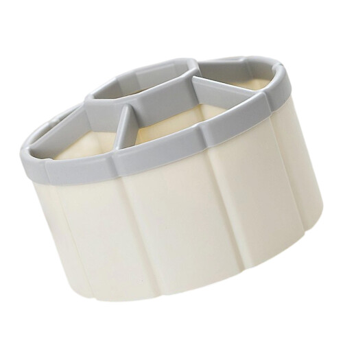 360-Degree Rotating Pencil Cup 6 Compartment Desktop Pen-White