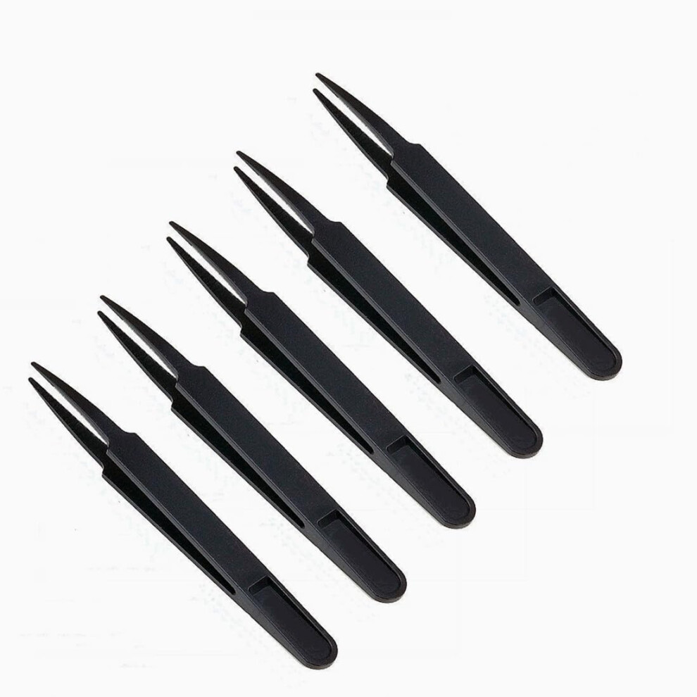 Antistatic Tweezers Set 5Pcs 4.6 Inch Plastic Precision Tip Esd Safe For Electronics Black 9426802887785