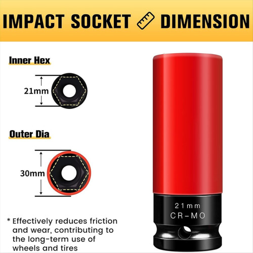 21mm 1/2inch Drive Wheel Protector Impact Socket, Non-Marring Lug Nut Thin Wall Deep Socket Set 2