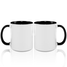 11oz Sublimation Mugs with Black Handle and Inner, White Ceramic Coffee Cups Set of 2, Dishwasher Safe