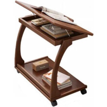 C Shaped Side Table with Wheels, Adjustable Height Bedside and Sofa End Table, Black 60x40x65CM