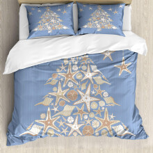 King Size Nautical Duvet Cover Set Beige Cream Sea Life Theme with Pillow Shams Fade Resistant