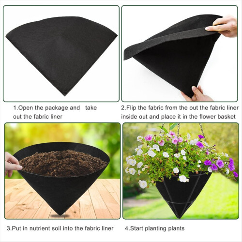 Conjunto de 3 Forros de Tecido para Vasos Suspensos em Formato de Cone, 40 cm (16 polegadas), em Feltro Preto (Não Tecido). 2