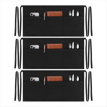 3-pack serveerschorten met 3 zakken, water- en olievlekbestendige serveersterschort, zwarte tailleschorten, bistroschort voor vrouwen en mannen