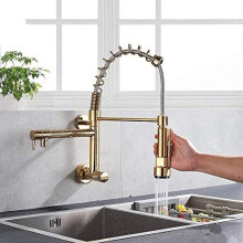Brass Kitchen Faucet 360 Rotating with Side Spray Dual Modes Splash Polished Finish