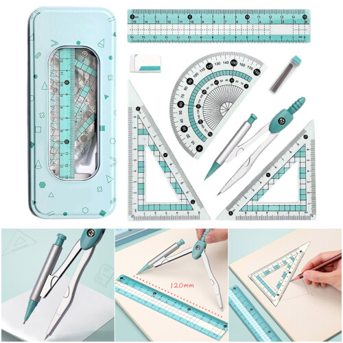 School Stationerys Essentials Geometry Set With Compass-Green 2