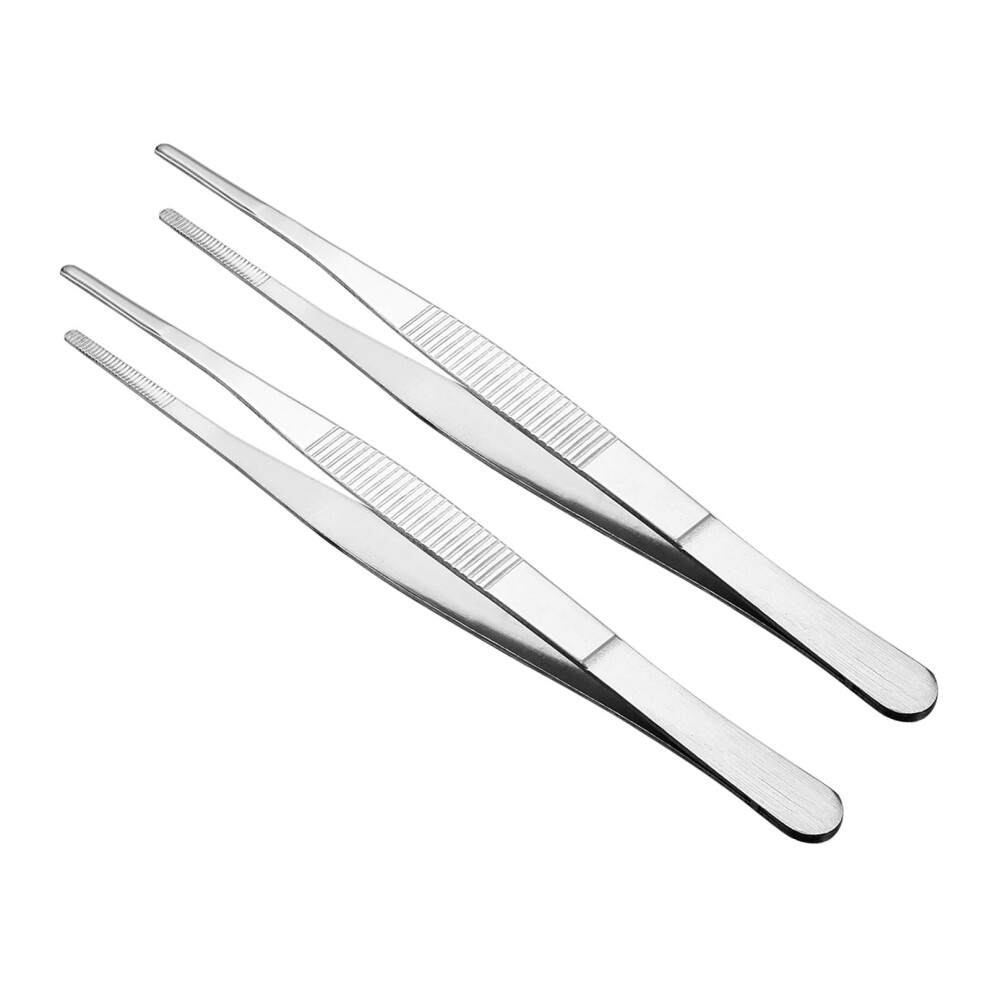 Tweezers 7 Inch Stainless Steel Straight Blunt Tip for Precision Electronics , 2 Pieces