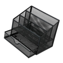 Multifunctional Metal Desk Pen Organiser with Sliding-Black