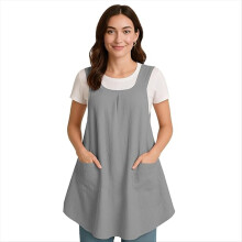 Apron with Pocket Cotton Linen, Japanese Back Apron for Gardening Painting Grey