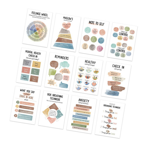 12 Sheets 10x14Inch Calming Corner Posters Feelings Chart-01