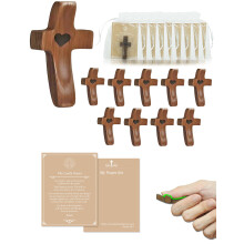 Black Walnut Prayer Cross Handcrafted Christian Pocket Cross for Comfort and Anxiety Relief 10PCS
