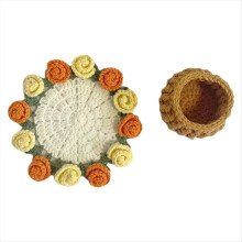 Porta-copos com buquê de rosas, crochê, jogo americano com flores, tecido à mão, para decoração de casa, mesa ou vasos de plantas com cesta.