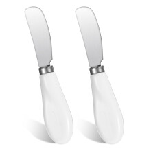 2 Pcs Stainless Steel Butter Spreader Knives with Elegant White Ceramic Handle, Wide Blade for Cheese Jam