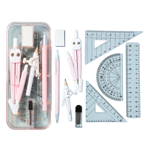 Ensemble de dessin technique boussole et règle 9 pièces-Rouge