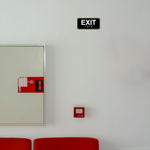 4pcs Exit Sign with Braille, 6x3in Emergency Exit Sign Plastic Exit Warning Signage with Adhesive Mounting Strips 2