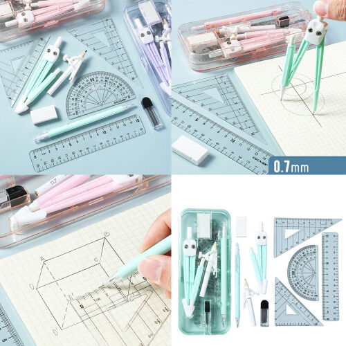 Ensemble de dessin technique boussole et règle 9 pièces-Rouge 1