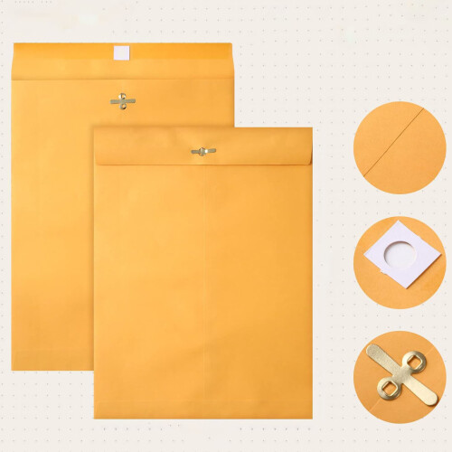 Enveloppes Kraft pour documents, 30 pièces, avec attache-9x12 2