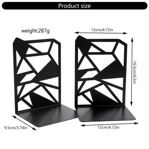 1 Pair Metal Bookends Hollow Book Support Book Holders Shelf 2