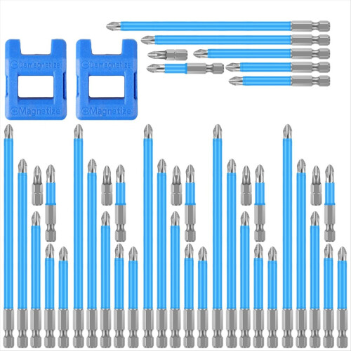 Conjunto de 42 bits magnéticos para chave de fenda, bits de impacto com haste hexagonal de 1/4", brocas de aço antiderrapantes de 1 a 6 polegadas.