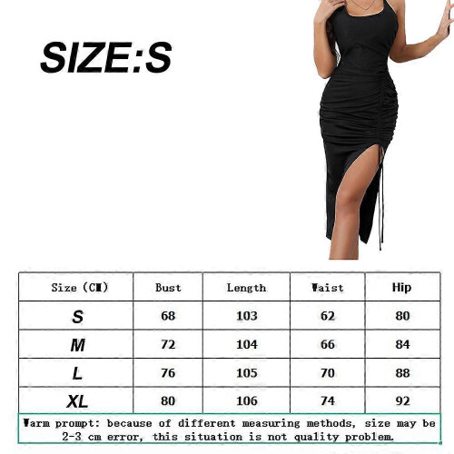 (As show, M) Women's Open Back Split Thigh Drawstring Ruched Front Long Halter Dress style5 1
