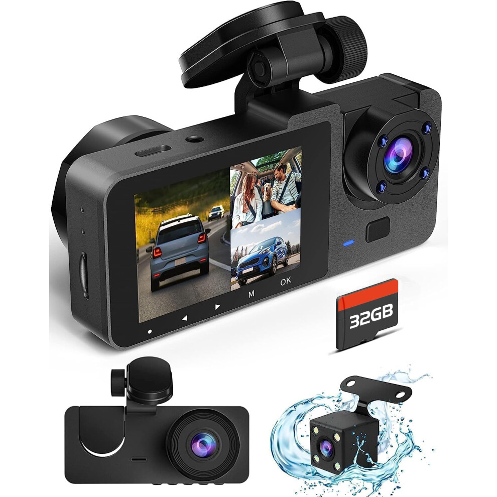 4K Triple Channel Dash Cam With Night Vision, 32Gb Card, Loop Recording And Gsensor For Cars 9001264057930