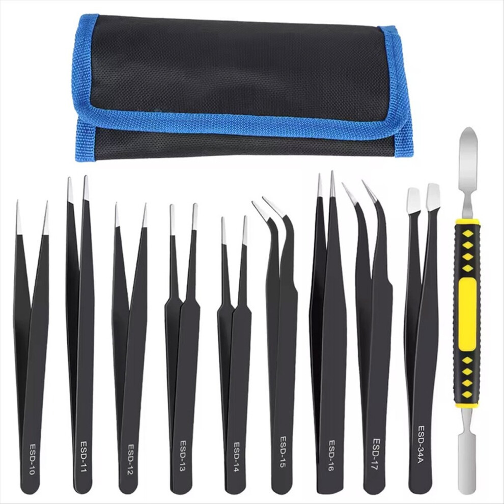 10Pcs Precision Esd Tweezers Set, Anti-Static Tools, Curved & Straight Tips For Electronics, Jewelry, Industrial Repair 4852840203594