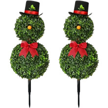 Christmas Snowman Decoration 31 Inch Artificial Topiary Tree with Santa Hat for Indoor Outdoor Porch