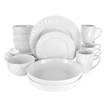 18 Piece Porcelain Dinnerware Set for 4, Microwave and Dishwasher Safe Plates Bowls and Mugs