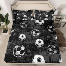 Queen Size Kids Soccer Fitted Sheet Set Boys Girls 3D Sports Ball Bedding Breathable Microfiber
