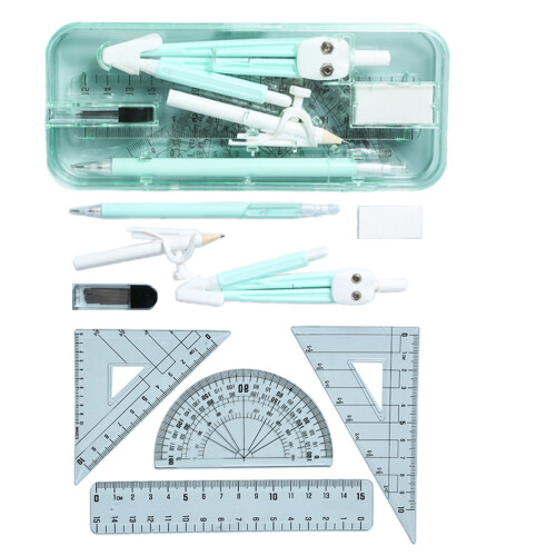 Multifunctional 9Pcs Drawing Kits With Ergonomic Compass-Green