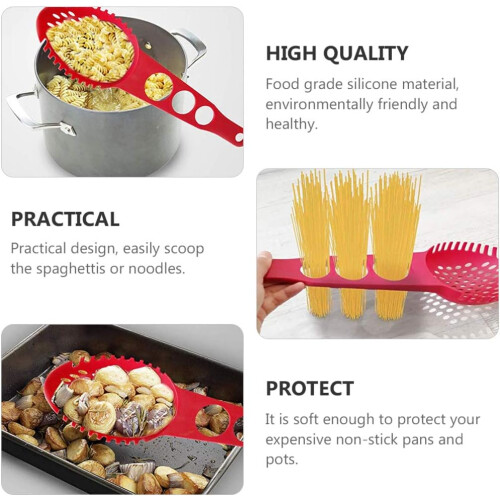 3 in 1 Spaghetti Spoon Silicone Pasta Server with Strainer and Portion Control – Red 1