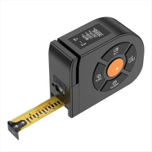 Telêmetro a laser de 50 m com fita métrica, régua e visor LCD com retroiluminação para medição de distâncias em construções.