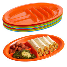 Plastic Taco Plates with Dividers for 3 Tacos, BPA Taco Holder, Dual Dipping Areas, Dishwasher Safe, Colorful Set